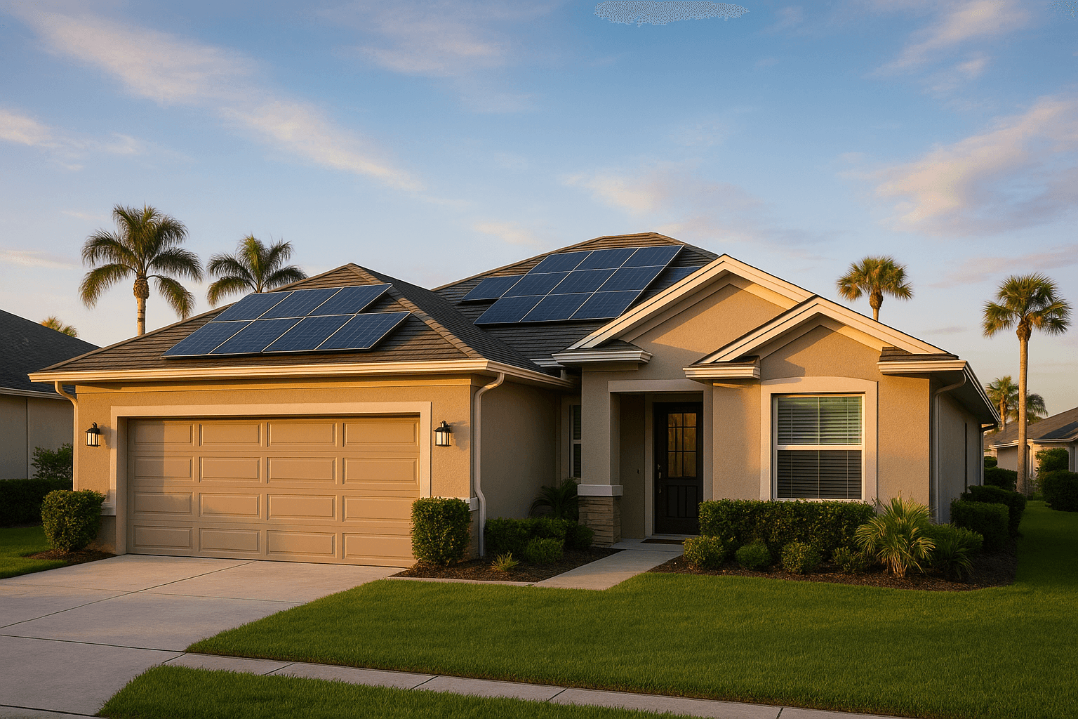 Modern Florida home with solar panels